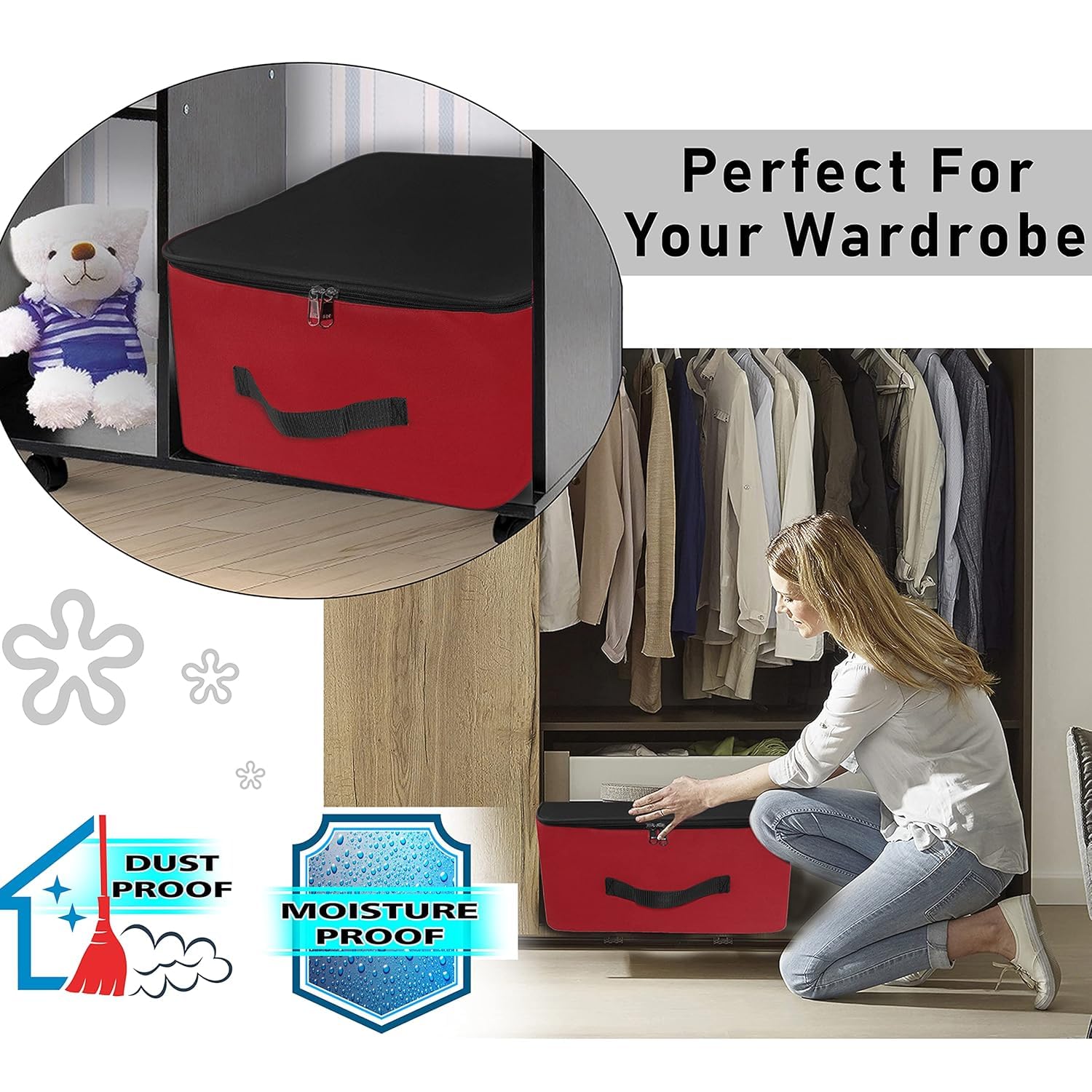 Storite 5 Pack Nylon Underbed Moisture Proof Wardrobe Organizer Storage Bag For Clothes With Zipper Closure And Handle Square -